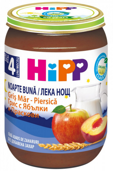 Hipp Organic Noapte Buna Gris cu Mar si Piersica 4+ luni 190g