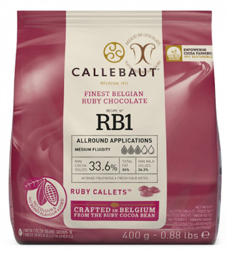 Callebaut Ciocolata Ruby cu Aroma Naturala Fructata si Culoare Naturala Roz 400g
