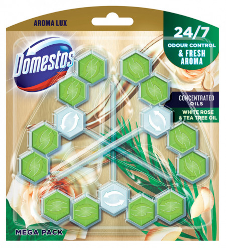 Domestos Odour Control & Fresh Aroma White Rose & Tea Tree Oil Odorizant pentru Toaleta 3 buc x 55g