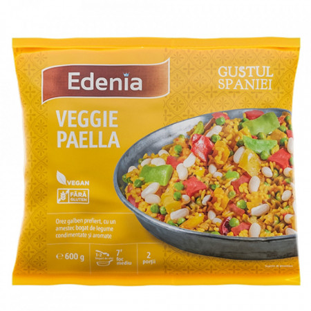 Edenia Veggie Paella Orez Galben Prefiert cu un Amestec Bogat de Legume Condimentate si Aromate 600g