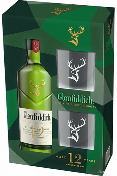 Glenfiddich Set Whisky 12 years 700ml + 2 Pahare