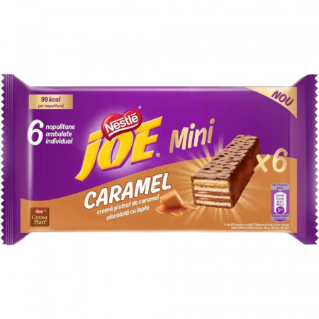 Joe Mini Napolitana Crocanta cu Crema cu Aroma de Caramel si cu Strat de Caramel Acoperita cu Ciocolata cu Lapte 120g