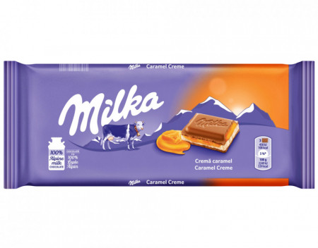 Milka Ciocolata cu Lapte Alpin umpluta cu Crema de Caramel 100g