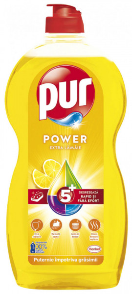 Pur Detergent de Vase Lichid Power 5 Extra cu Parfum de Lamaie 450ml