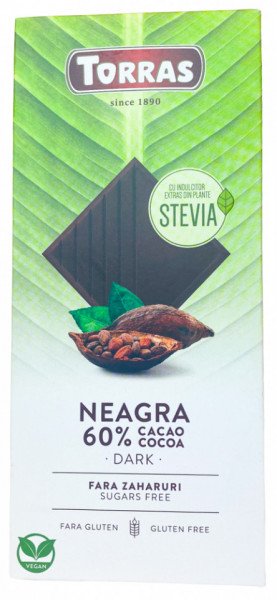 Torras Ciocolata Neagra cu Indulcitor 100g