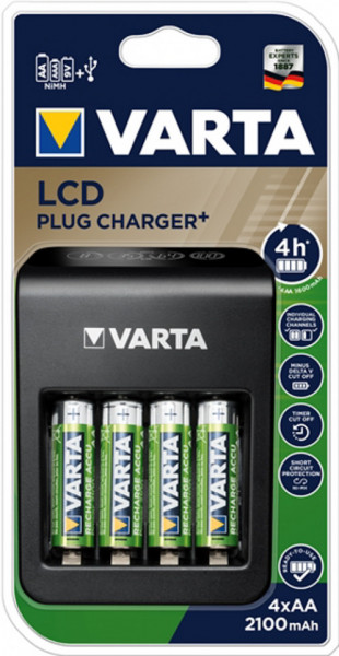 Varta Incarcator LCD Plug Charger+ 57687 R6 R3 9V + 4 Acumulatori Varta Power AA R6 2100 mah