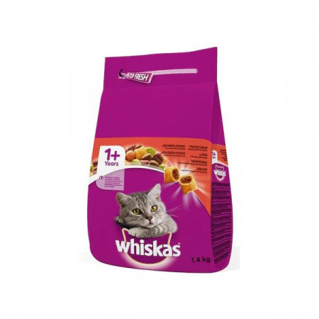 Whiskas Hrana Uscata pentru Pisici Adulte 1+ cu Carne de Vita 1.4kg
