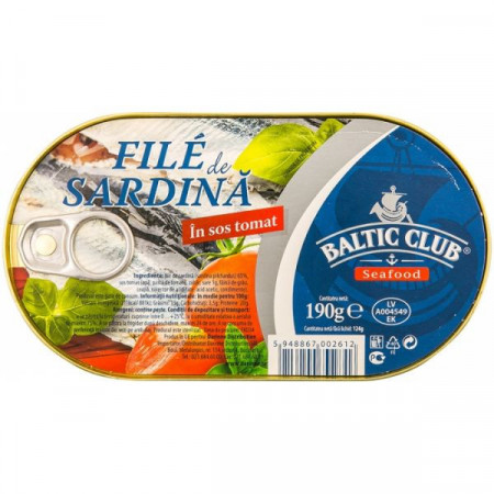 Baltic Club File de Sardine in Sos Tomat 190g