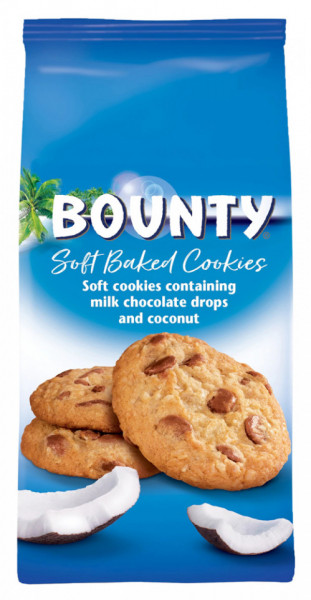 Bounty Cookies Biscuiti Moi cu Bucati de Ciocolata cu Lapte si Fulgi de Cocos 180g