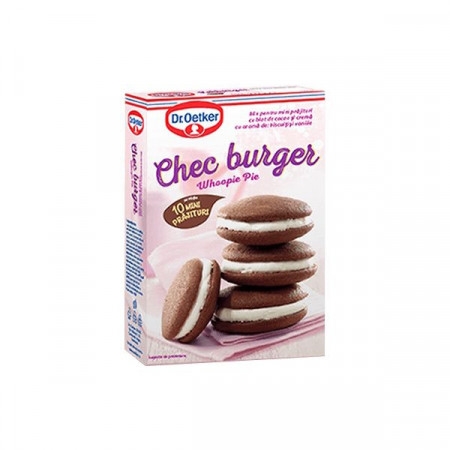 Dr.Oetker Mix pentru Mini Prajituri Chec Burger cu Blat de Cacao si Crema cu Aroma de Biscuiti si Vanilie 266g