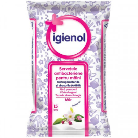 Igienol Servetele Antibacteriene pentru Maini cu Aroma de Mar 15bucati