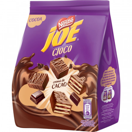 Joe Cioco Napolitane Crocante cu Crema de Cacao invelite in Ciocolata cu Lapte 160g