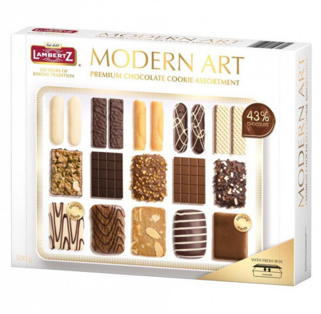 Lambertz Modern Art Biscuiti Asortati cu Ciocolata Ciocolata cu Lapte si Ciocolata Alba 500g