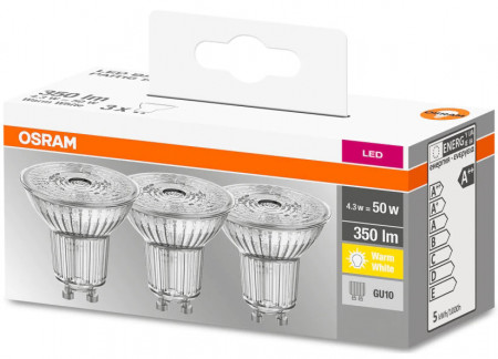 Osram Set 3 Spoturi cu Led Alb Cald GU10 50 4.3w