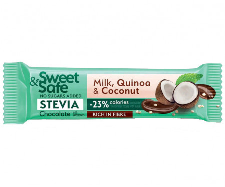 Sweet&Safe Ciocolata Lapte cu Cocos si Quinoa fara Zaharuri Adaugate cu Indulcitori 25g