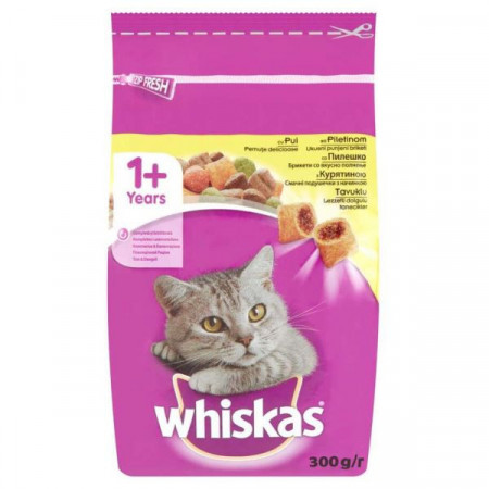 Whiskas Hrana Uscata pentru Pisici Adulte 1+ cu Carne de Pui 300g