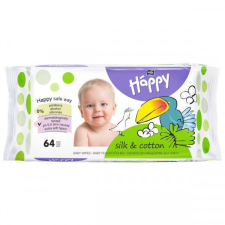 Bella Happy Silk & Cotton Servetele Umede 64bucati