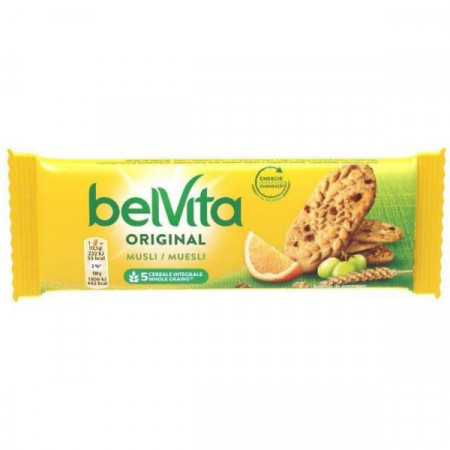 Belvita Original Breakfast Biscuiti cu Cereale Integrale Stafide si Portocale 50g
