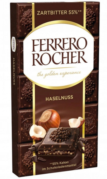 Ferrero Rocher Zartbitter 55% Haselnuss Ciocolata Neagra cu Crema de Alune si Bucati de Alune 90g