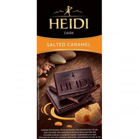 Heidi Ciocolata Amaruie cu bucati de Migdale Caramelizate si cu Sare 80g
