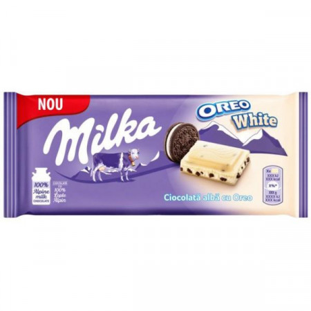 Milka Ciocolata Alba cu Bucati de Biscuiti Oreo 100g