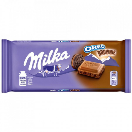 Milka Ciocolata cu Lapte umpluta cu Crema cu Cacao si Bucati de Biscuiti Brownie 100g