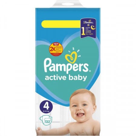 Pampers Active Baby Marimea 4 Scutece pentru Copii 9-14kg 132bucati