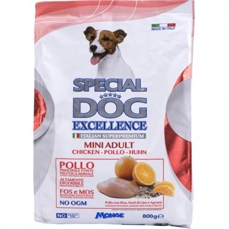 Special Dog Excellence Hrana Uscata pentru Caini Mini Adult cu Carne de Pui Orez Seminte de In si Citrice 800g