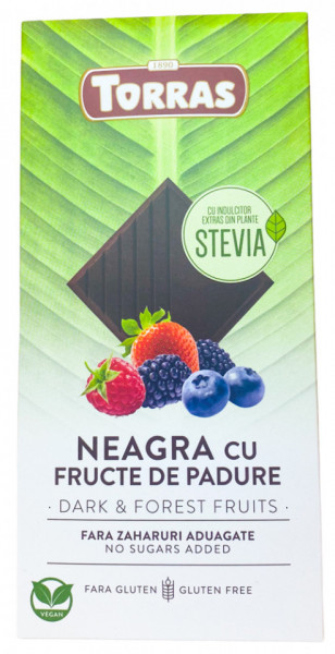 Torras Ciocolata Neagra cu Fructe de Padure si Indulcitor fara Zahar 125g