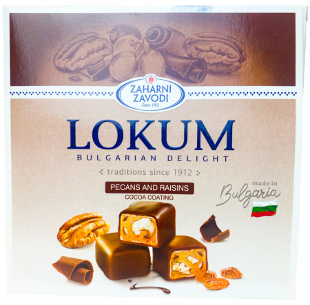 Zaharni Zavodi Lokum Rahat Traditional Bulcaresc cu Nuci Pecan Stafide si Glazura de Cacao 170g