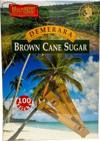 Demerara Brown Cane Sugar Zahar Brun Nerafinat din Trestie de Zahar Cristale 100 x 4g