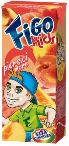 Figo Kids Bautura Racoritoare Necarbogazoasa cu Sucuri de Piersici si Mere 200ML