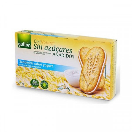 Gullon Biscuiti Sandwich cu Aroma de Iaurt cu Cereale Integrale fara Zahar cu Indulcitori Naturali 5 pachete 220g