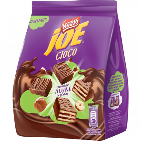 Joe Cioco Napolitane Crocante cu Crema de Alune de Padure invelite in Ciocolata cu Lapte 160g