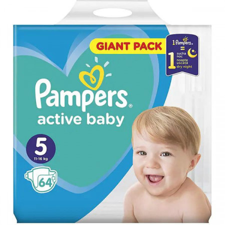 Pampers Active Baby Marimea 5 Scutece pentru Copii 11-16kg 64bucati