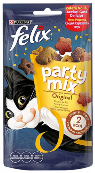 Purina Felix Party Mix Recompense pentru Pisici Mixed Grill cu Aroma de Pui Ficat si Curcan 60g