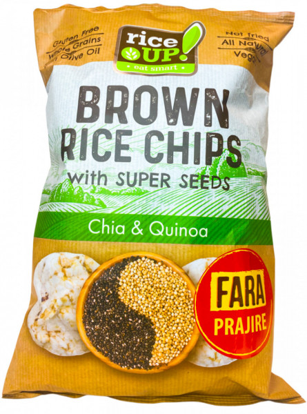 Rice Up Chips Expandat din orez Brun Integral cu Super Seminte Chia si Quinoa 60g