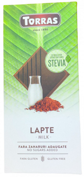 Torras Ciocolata cu Lapte fara Zahar si fara Gluten cu Indulcitori 100g