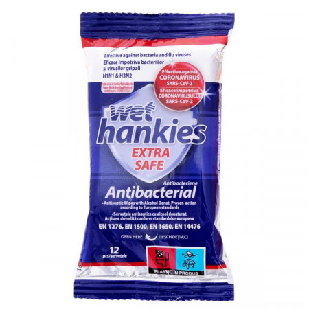Wet Hankies Extra Safe Servetele Umede Antibacterial 12bucati