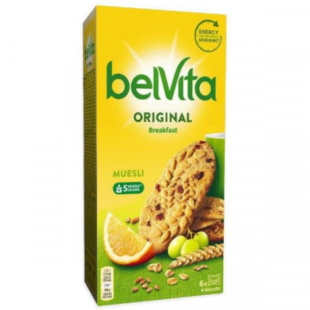 Belvita Original Breakfast Biscuiti cu Cereale Integrale Stafide si Portocale 300g