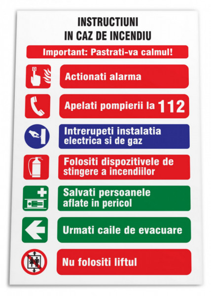 Creative Sign Indicator din PVC Instructiuni in Caz de Incendiu 20x30cm