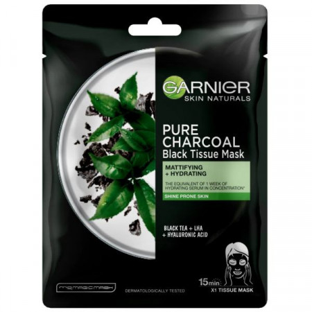 Garnier Pure Charcoal Masca Servetel Neagra imbogatita cu Carbune 28g