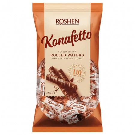 Konafetto Bianco Rulouri de Napolitana cu Glazura de Ciocolata Roshen 1kg