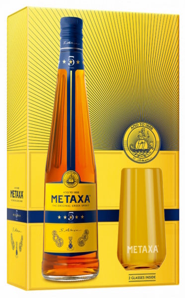 Metaxa Set Brandy 5 Stele 700ml + 2 Pahare