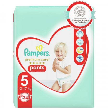 Pampers Premium Care Marimea 5 Scutece Chilotel pentru Copii 12-17kg 34bucati