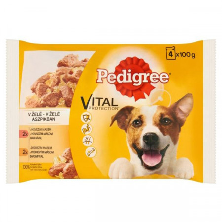 Pedigree Vital Protection Pachet Hrana Umeda pentru Caini Adulti cu Carne de Pui si Pasare in Aspic 4 x 100g