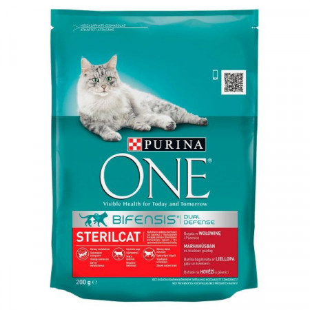 Purina One Sterilcat Hrana Uscata pentru Pisici cu Carne de Vita si Cereale de Grau 200g