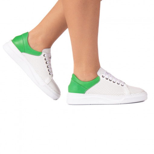 Pantofi dama casual 421 alb-verde