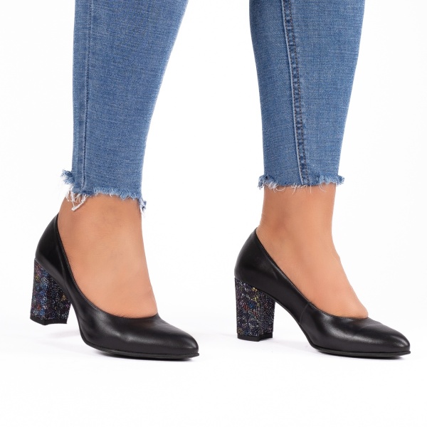 Pantofi dama eleganti 3015 negru toc colorat