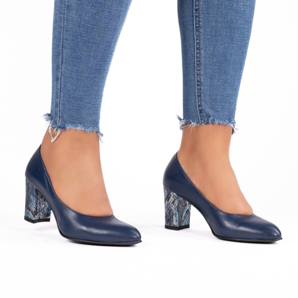 Pantofi dama 3015 albastru toc colorat